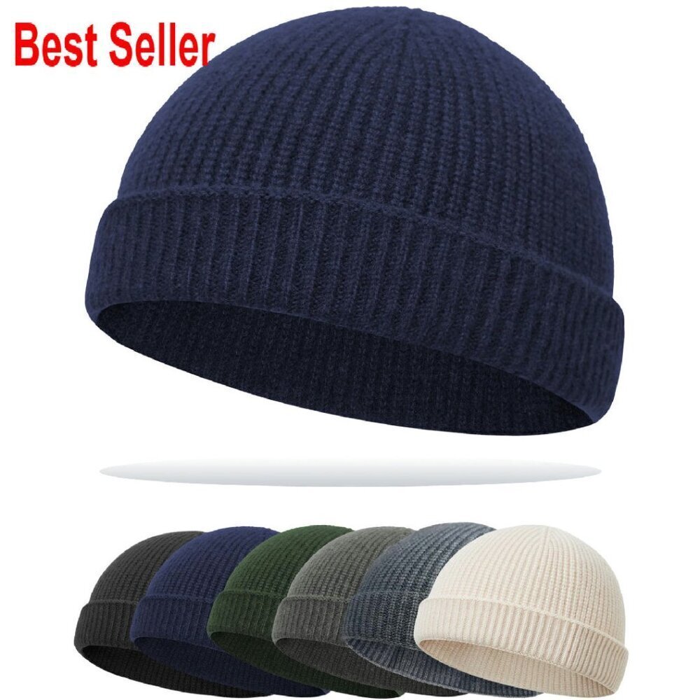 Thin Fisherman Beanie Wool Knit Cuff Slouchy Skull Cap Unisex Streetwear